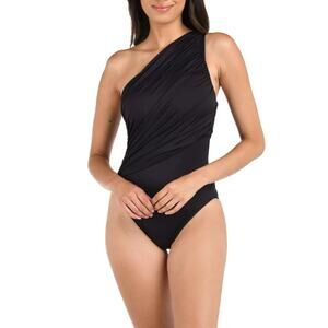 La Blanca W's Black Island Goddess Shirred OneShoulder One-Piece Swimsuit Size 6